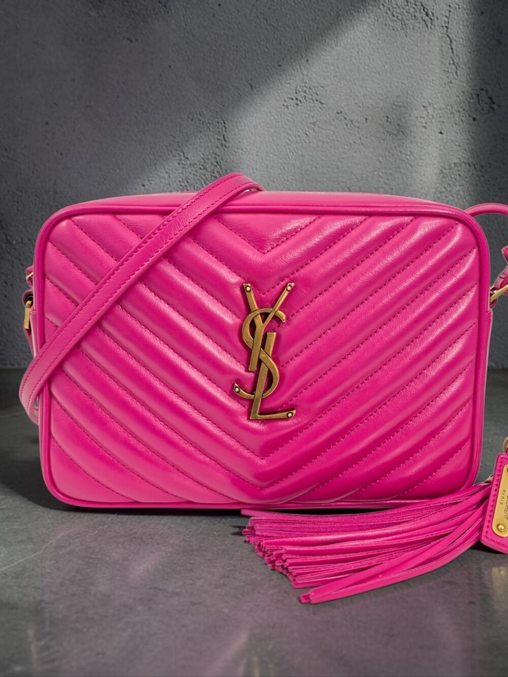 Saint Laurent Hot Pink Quilted Leather Crossbody Camera Bag with Tassel